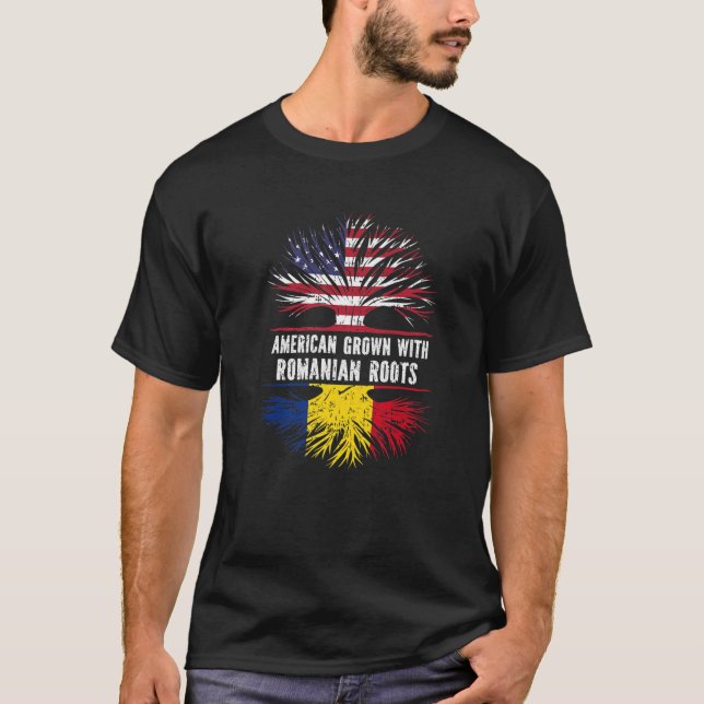 American Grown With Romanian Roots USA Flag Romani T-Shirt (Vorderseite)