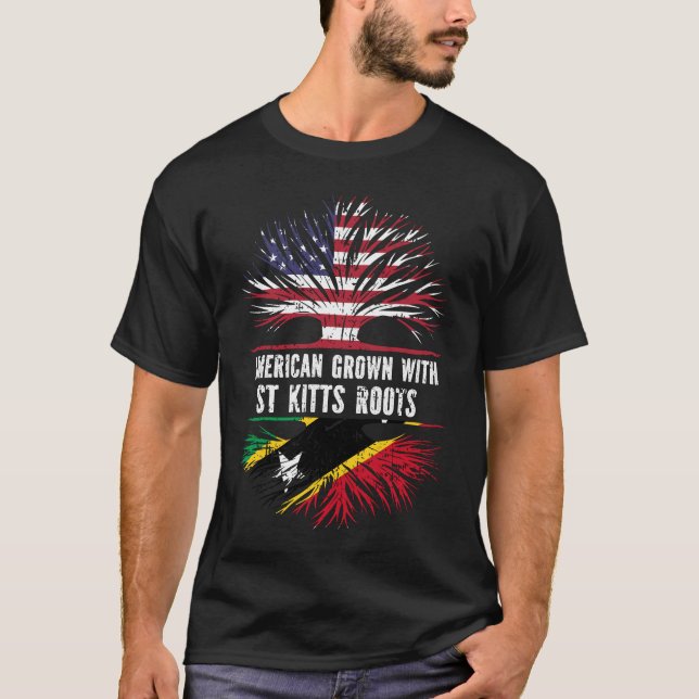 American Grown with St Kitts Roots USA Flag T-Shirt (Vorderseite)