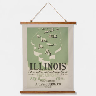 American Guide Series Volume on Illinois. Wandteppich Mit Holzrahmen