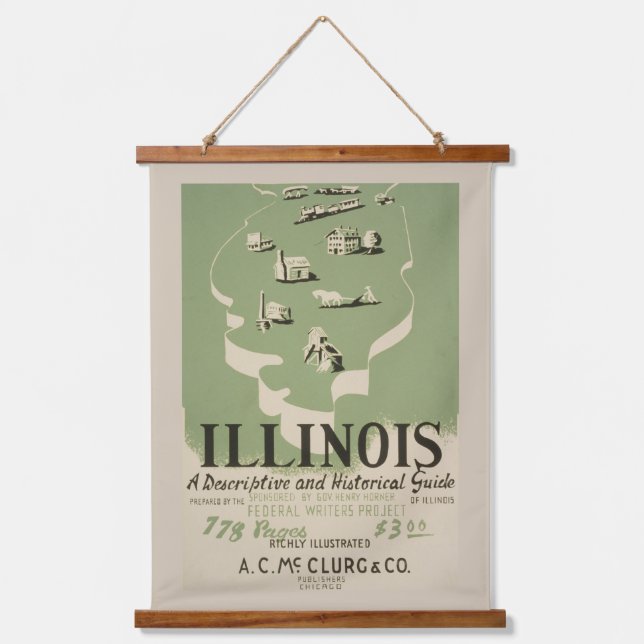 American Guide Series Volume on Illinois. Wandteppich Mit Holzrahmen (Vorderseite)