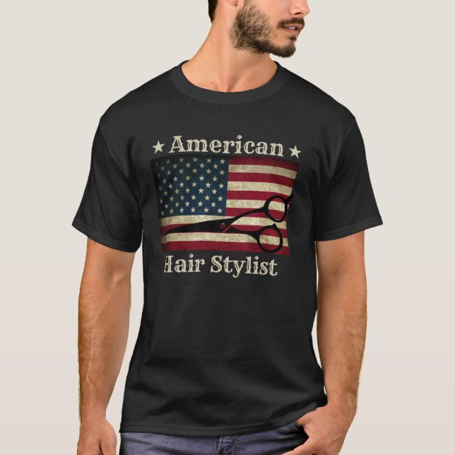 American Haar Stylist Shears Tools American Flag T-Shirt (Vorderseite)