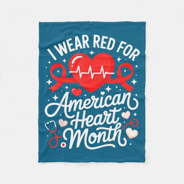 American Heart Disease Awareness Month Ribbon Red  Fleecedecke (Vorderseite)