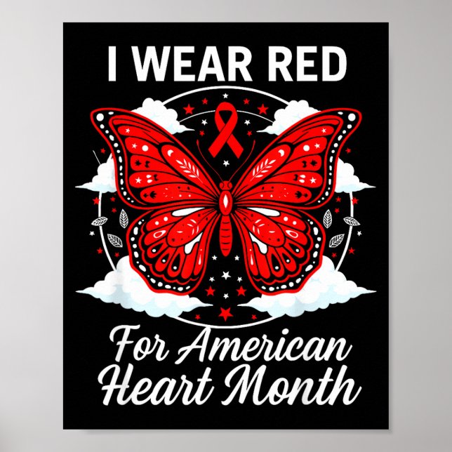 American Heart Disease Awareness Month Ribbon Red  Poster (Vorne)
