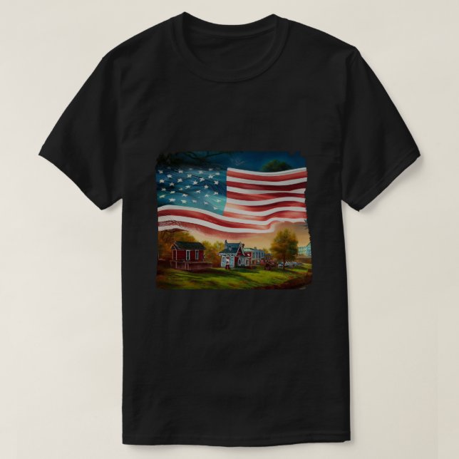 American Heartland - Patriotic Country Scene Art T-Shirt (Design vorne)