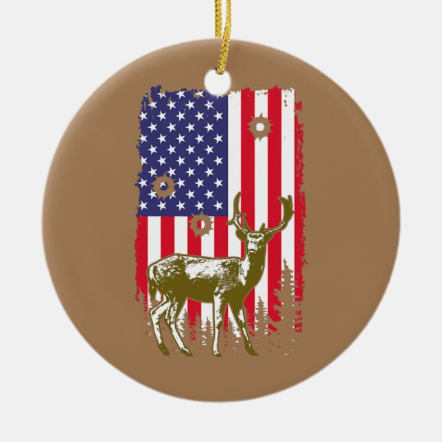 American Hunter Hunting USA Flag Patriotic Deer Keramik Ornament (Vorne)