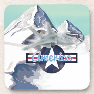 American Jet Flugzeug fliegt über Felsgebirge Untersetzer