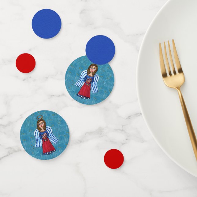 American July 4th Angel Holding Flag Red Blue Konfetti (Gruppe)