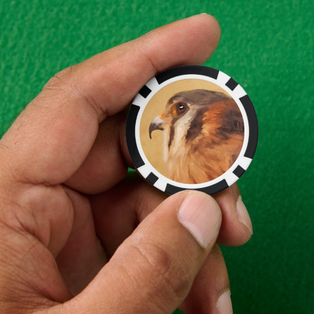 American Kestrel Painting - Original Bird Art Pokerchips (Hand)