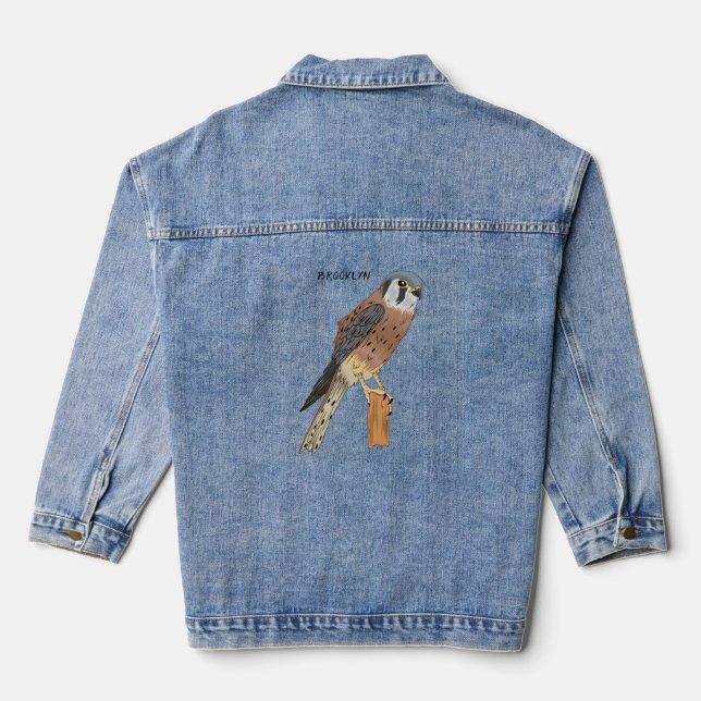 American Kestrel Vogelillustrierung Jeansjacke (Rückseite)