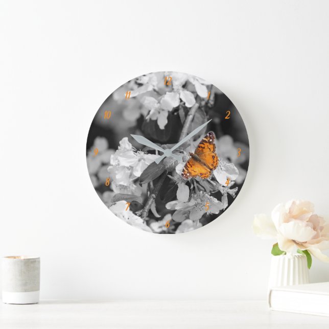 American Lady Butterfly Number Wall Clock Große Wanduhr (Zuhause)
