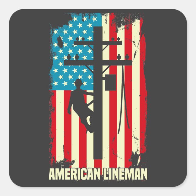 American Lineman Flag Electric Cable Patriot Quadratischer Aufkleber (Vorderseite)