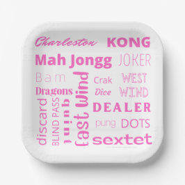 American Mah Jongg Papiertüte mit rosa Worten Pappteller