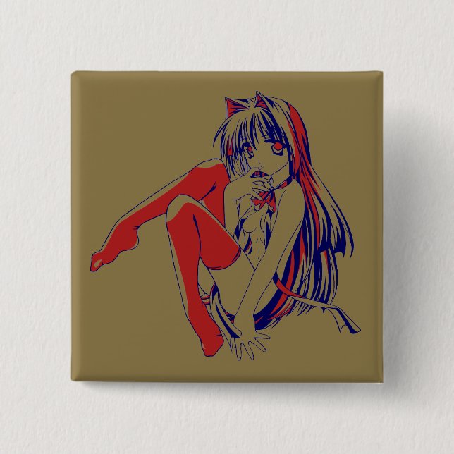 American Manga Neko Catgirl Kawaii Anime Button (Vorderseite)