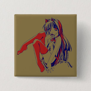 American Manga Neko Catgirl Kawaii Anime Button