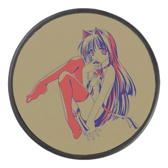 American Manga Neko Catgirl Kawaii Anime Eishockey Puck (Vorderseite)