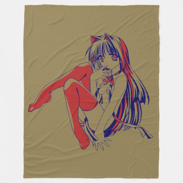 American Manga Neko Catgirl Kawaii Anime Fleecedecke (Vorderseite)
