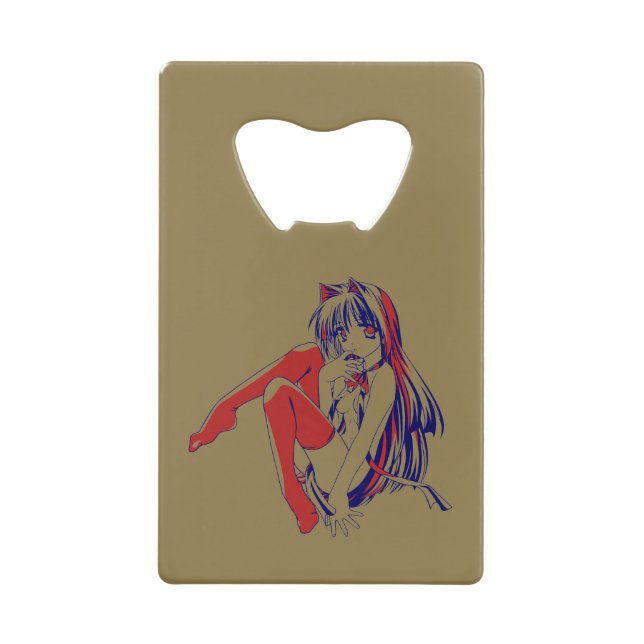 American Manga Neko Catgirl Kawaii Anime Geldbeutel Flaschenöffner (Vorderseite)