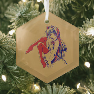 American Manga Neko Catgirl Kawaii Anime Ornament Aus Glas