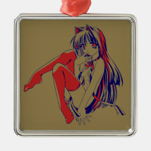 American Manga Neko Catgirl Kawaii Anime Ornament Aus Metall