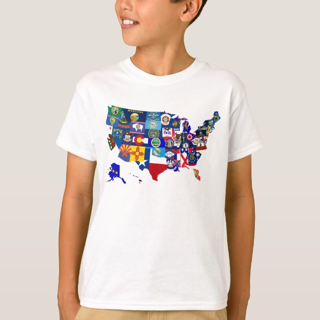 American Map State Flags Mosaik T-Shirt (Vorderseite)