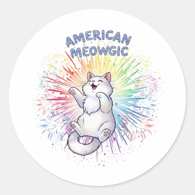 American Meowgic - Funkelnd Kat- und Regenbogenfeu Runder Aufkleber (Vorderseite)