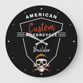American Motorcycle Builder Custom Mechanic Skull  Große Wanduhr