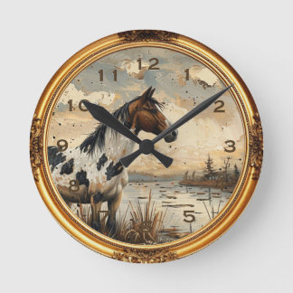 American Mustang Wild Horse Western Wall Clock Runde Wanduhr