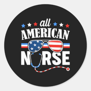 American Nurse 4. Juli Patriotic USA Flag Nurs Runder Aufkleber