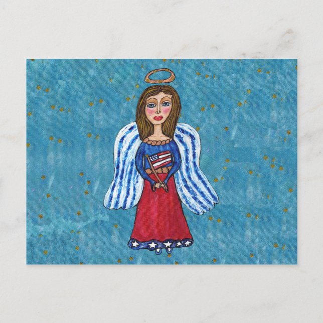 American Patriotic Angel Holding USA Flag Stars Postkarte (Vorderseite)