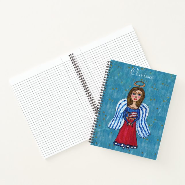 American Patriotic Angel Stars Holding Flag Blue Notizbuch (Innenseite)