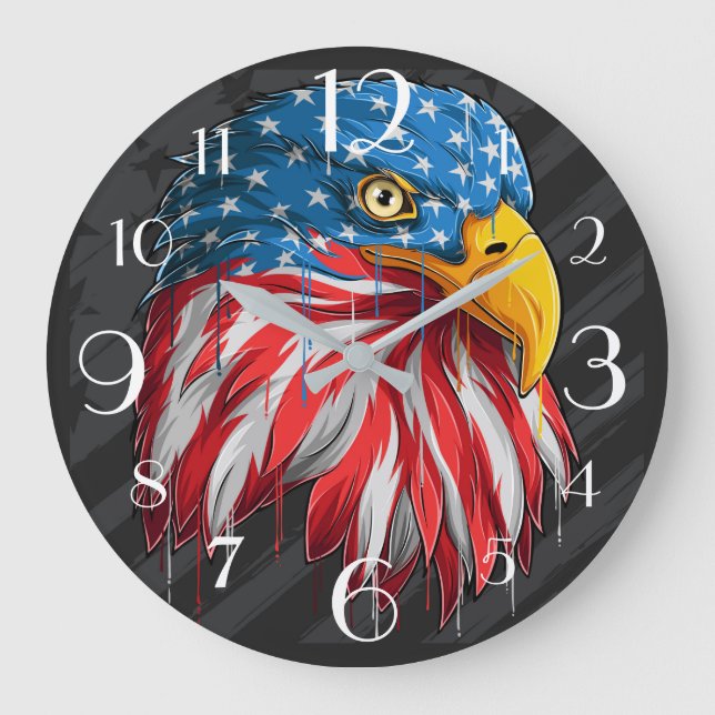 American Patriotic Bald Eagle Große Wanduhr (Vorderseite)