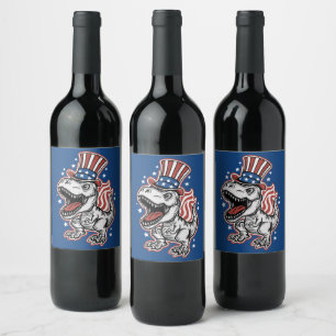 American Patriotic Dinosaurier Weinetikett