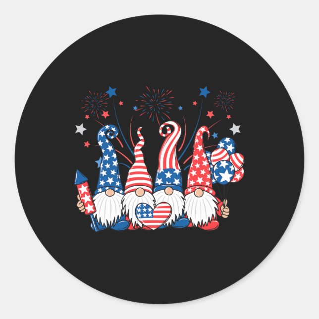 American Patriotic Gnomes Usa Independence Day 4. Runder Aufkleber (Vorderseite)