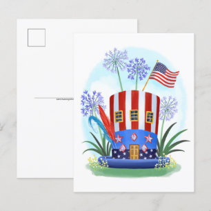 American Patriotic Hat House Postcard Postkarte