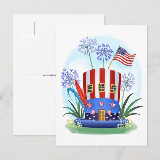 American Patriotic Hat House Postcard Postkarte (Vorne/Hinten)
