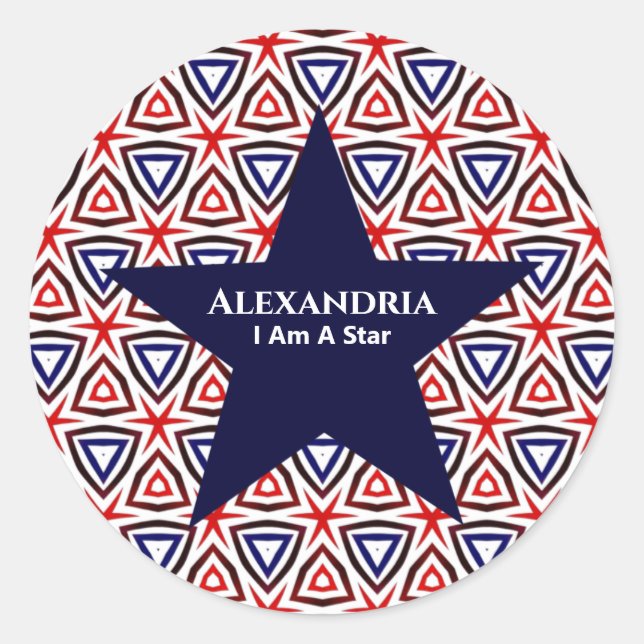 American Patriotic Red White Blue Star Muster Runder Aufkleber (Vorderseite)