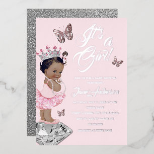 American Pink Silver Princess Baby Dusche Folieneinladung