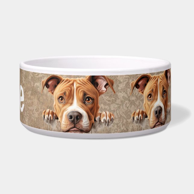 American Pit Bull Peeking Puppy Doet Napf (Rechts)