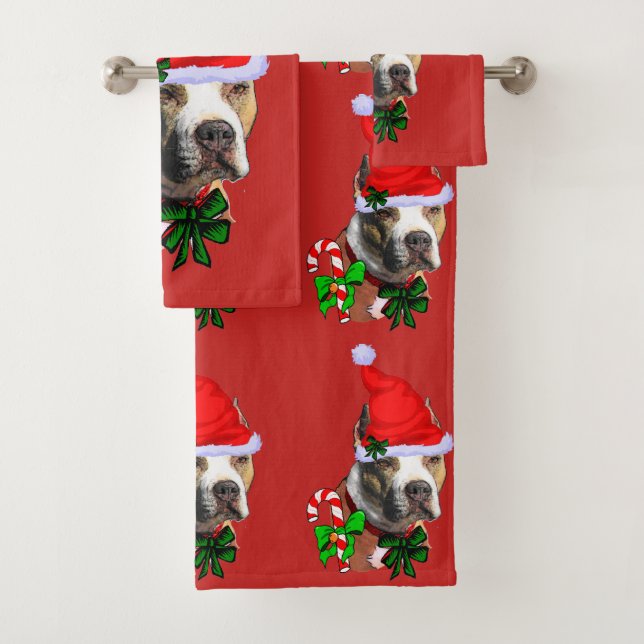 American Pit Bull Terrier Christmas Badhandtuch Set (Insitu)