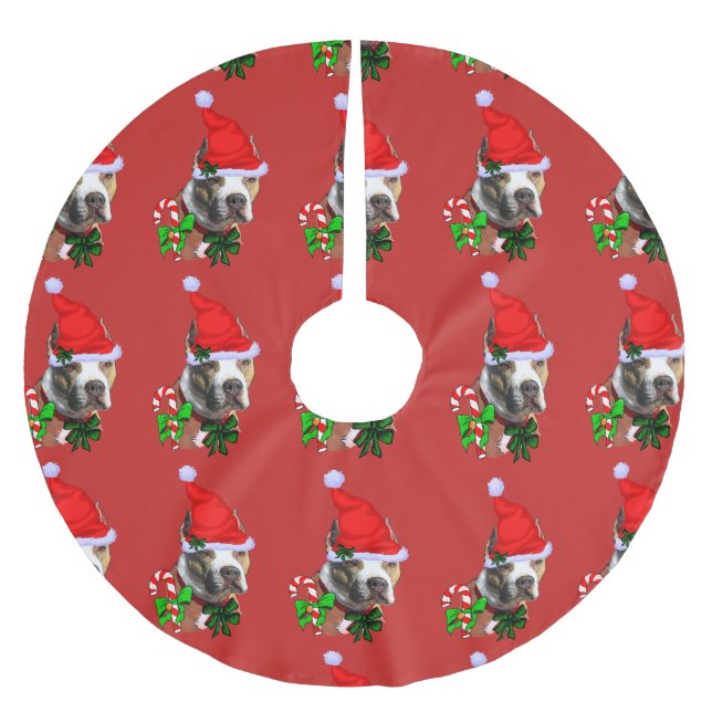 American Pit Bull Terrier Christmas Polyester Weihnachtsbaumdecke (Vorderseite)
