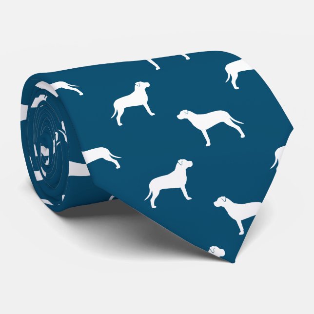 American Pit Bull Terrier Silhouetten Muster Blau Krawatte (Gerollt)