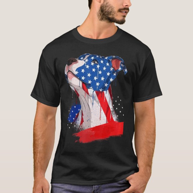 American Pit Bull Terrier Usa Flag Patriotischer H T-Shirt (Vorderseite)