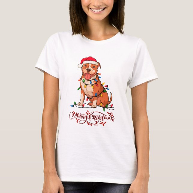 American Pit Bull Terrier Weihnachtsbeleuchtung We T-Shirt (Vorderseite)