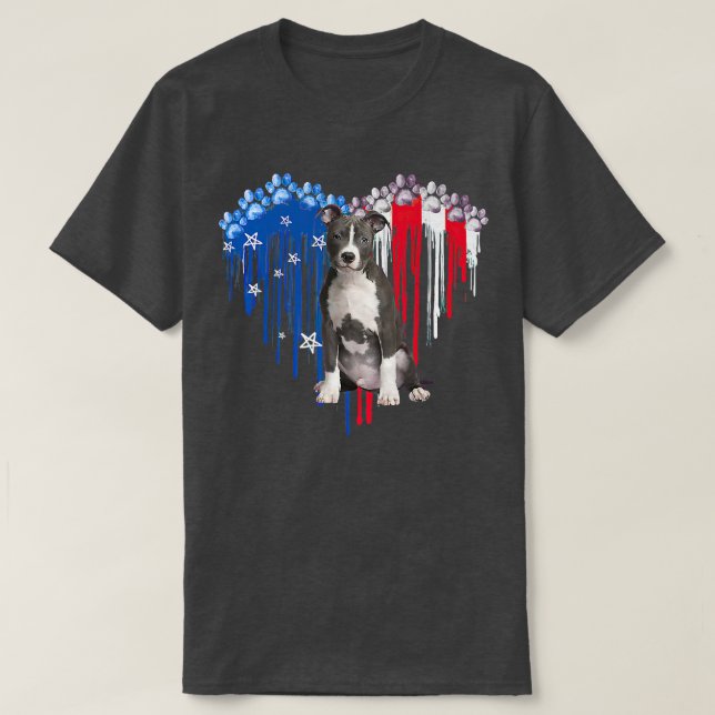 American Pitbull Dog Herz 4. Juli USA Flag Pa T-Shirt (Design vorne)