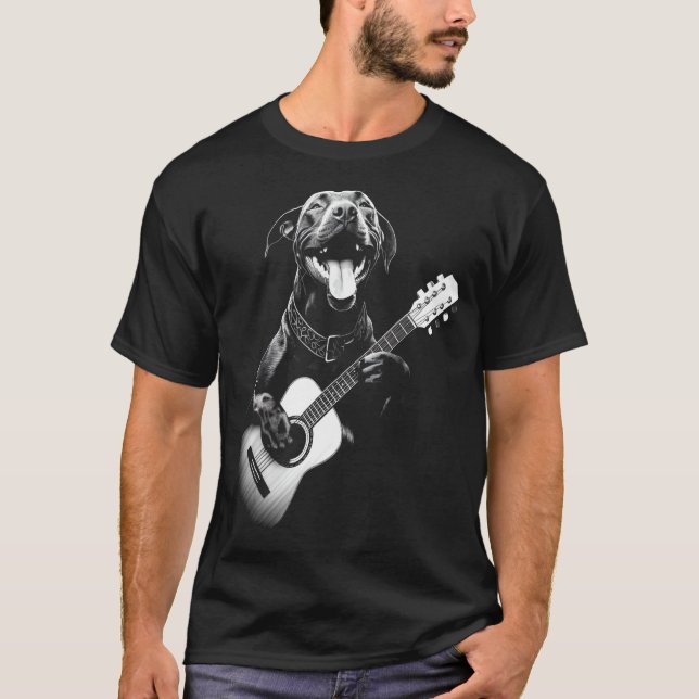 American Pitbull Playing Guitar - Funny Guitar Dog T-Shirt (Vorderseite)