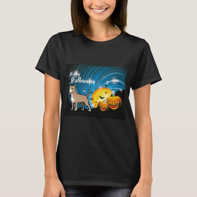 American Pitbull Terrier Happy Halloween T-Shirt (Vorderseite)
