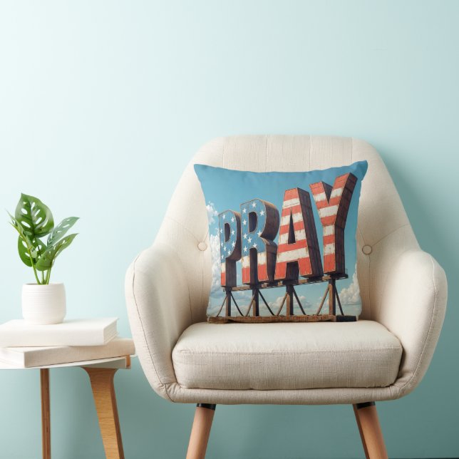 American PRAY Reklametafeln auf landwirtschaftlich Kissen (Stuhl )