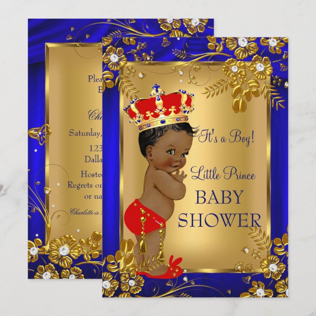 American Prince Baby Dusche Gold Red DD1 Einladung (Vorne/Hinten)