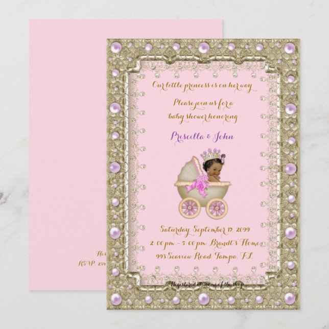 American Princess Baby shower rose Invitation 4 (Devant / Derrière)