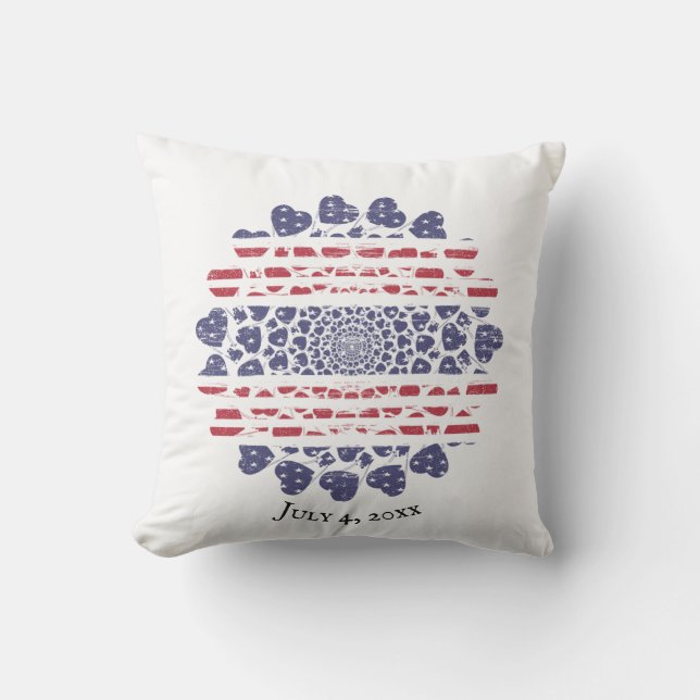 American Psychedelic Patriotic Hearts Gefärbte Kra Kissen (Vorderseite)